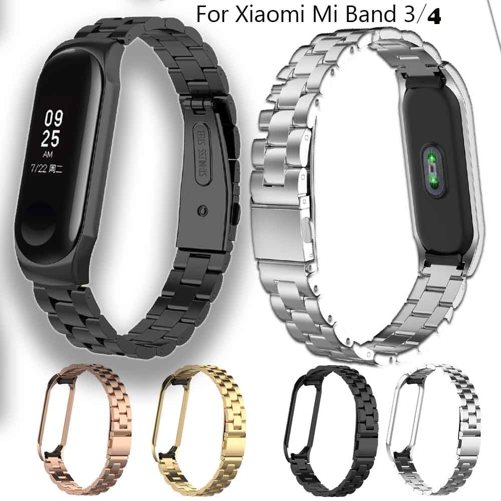 Pulseira de aço inox para xiaomi mi band 3 e 4, acessório de pulseira inteligente para xiaomi mi band 4, cinto esportivo + caixa de metal