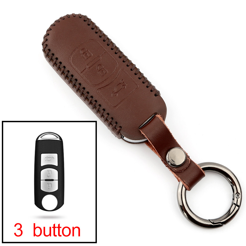 Lederen Auto Remote Key Case Cover Voor Mazda 2 3 6 Atenza Axela Demio CX-5 CX5 CX-3 CX7 CX-9 Accessoires: 3 button  Brown