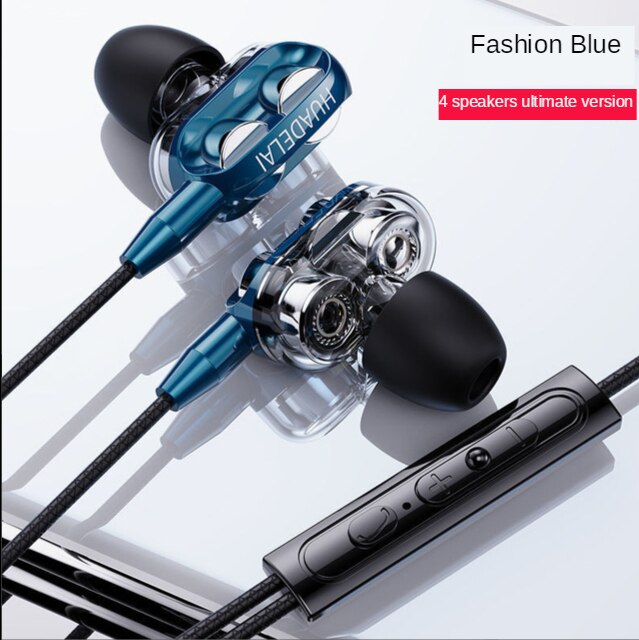 Double Moving Coil Subwoofer Headset for Vivo Oppo Huawei with Microphone Karaoke In-ear Earplug Universal Handphone: Ultimate  Fashion Blue  Quad core Subwoofer  10 Gift Package