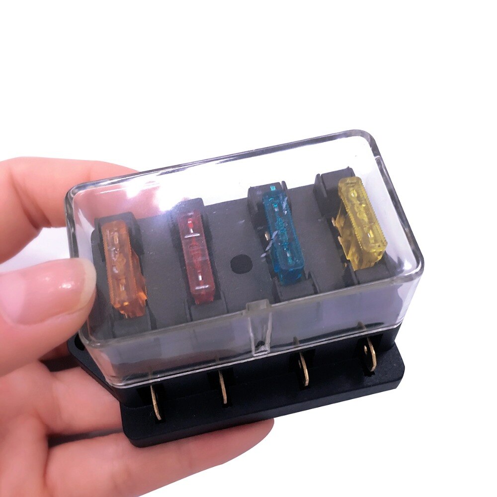 Fuse Holder Box 4 Way Car Vehicle Circuit Automotive Blade Fuse Box With 5A 10A 15A 20A Fuse For Auto Car Boat Marine Trike