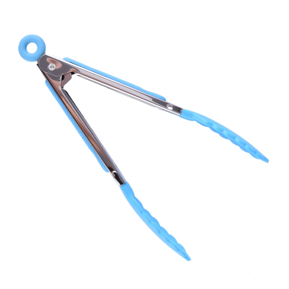 Silicone Food Clip Serving BBQ Meat Tongs Easy Salad Food Buffet Clip Steel Handle Outdoor Picnic BBQ Kitchen Tool: Blue