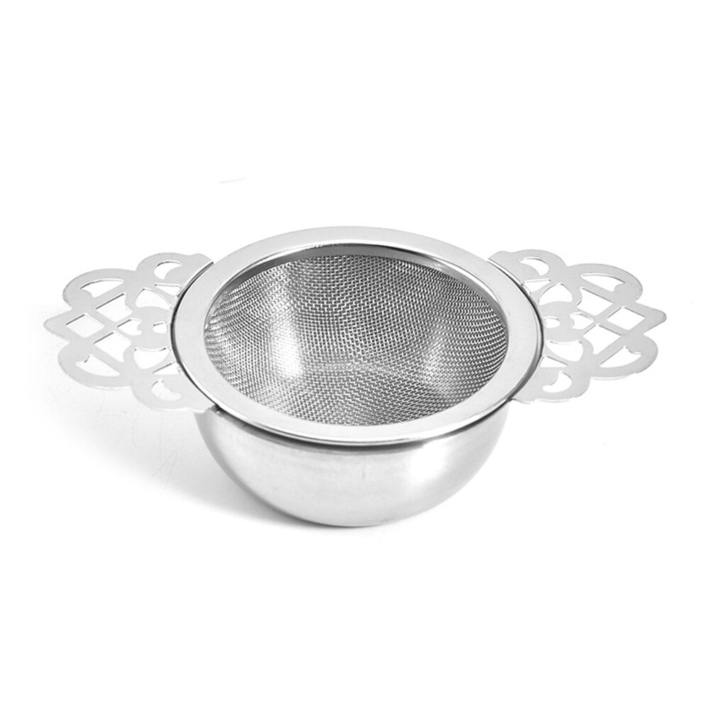 Rostfritt stål dubbel öron krydda infusionsfilter löst blad med droppskål te sil te med dubbla vinghandtag: Flisa