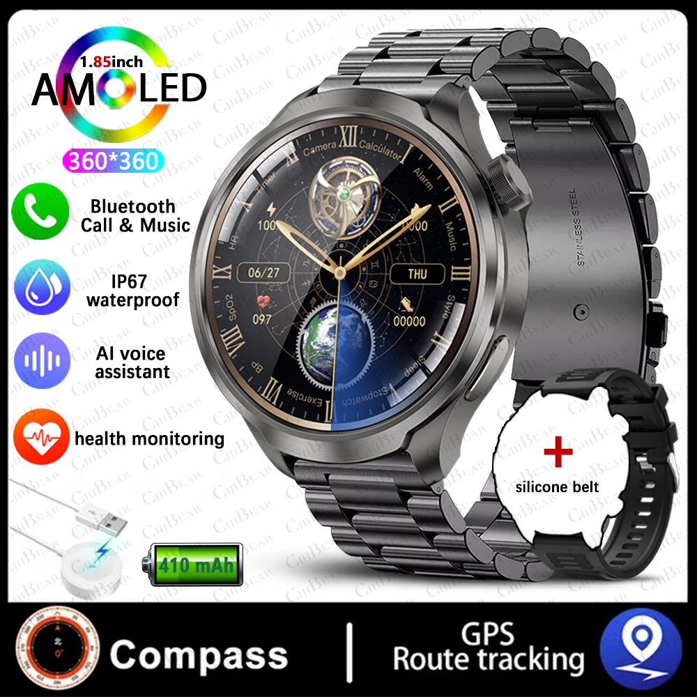 Esporte militar gps pista relógio inteligente masculino 1.85 Polegada tela nfc bússola freqüência cardíaca esporte fitness à prova dwaterproof água bt chamada smartwatch: CINZA
