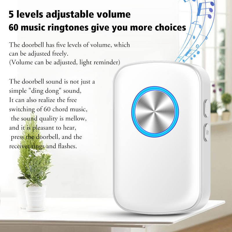 Cacazi eu stecker autarke kabellose türklingel wasserdicht keine batterie erforderlich 5 volumen 0-110db 60 glocken glocke 1 Geschmack 2 empfänger