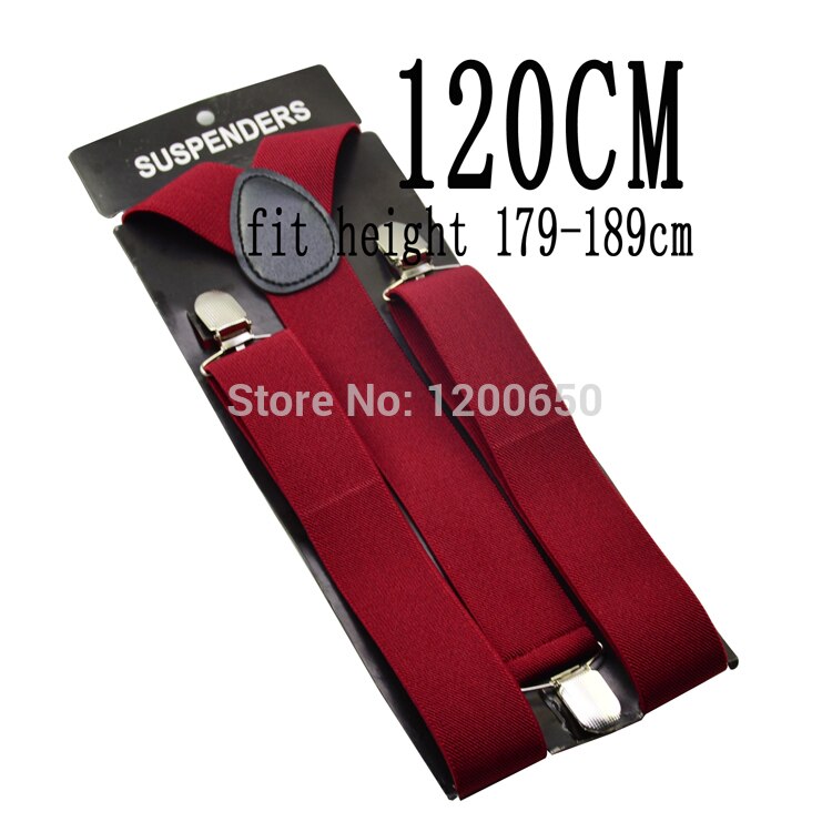 120cm Men's Unisex Clip-on Braces Elastic 3.5cm Wide wine red larger Suspenders Y-back Suspender & Retail