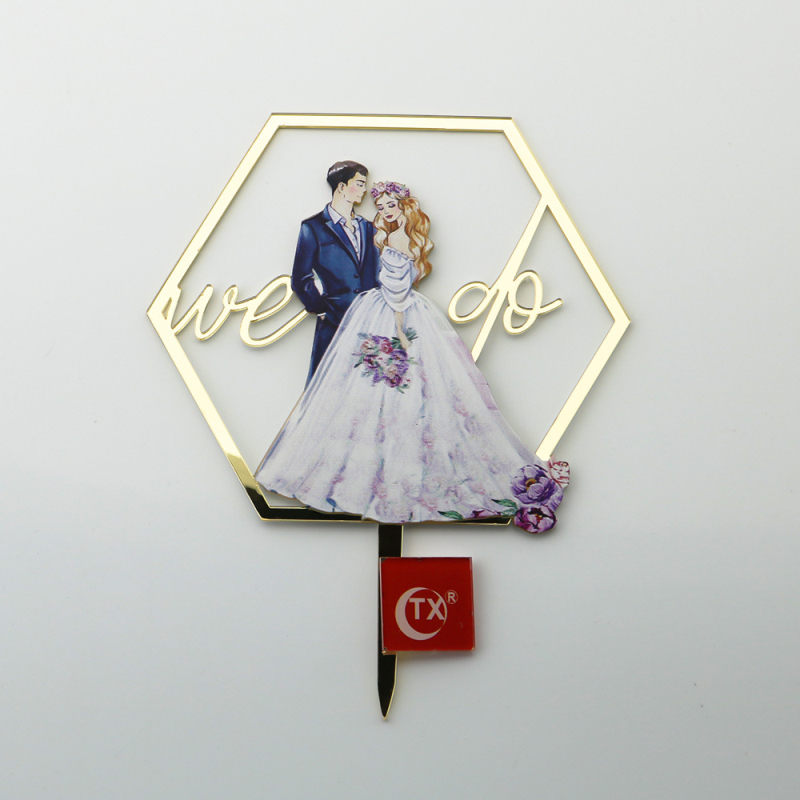 Wedding Cake Toppers We Do Bridal Groom Wedding Party Painted Acrylic Cake Flags For Wedding Engagement Cake Baking Decor: gold
