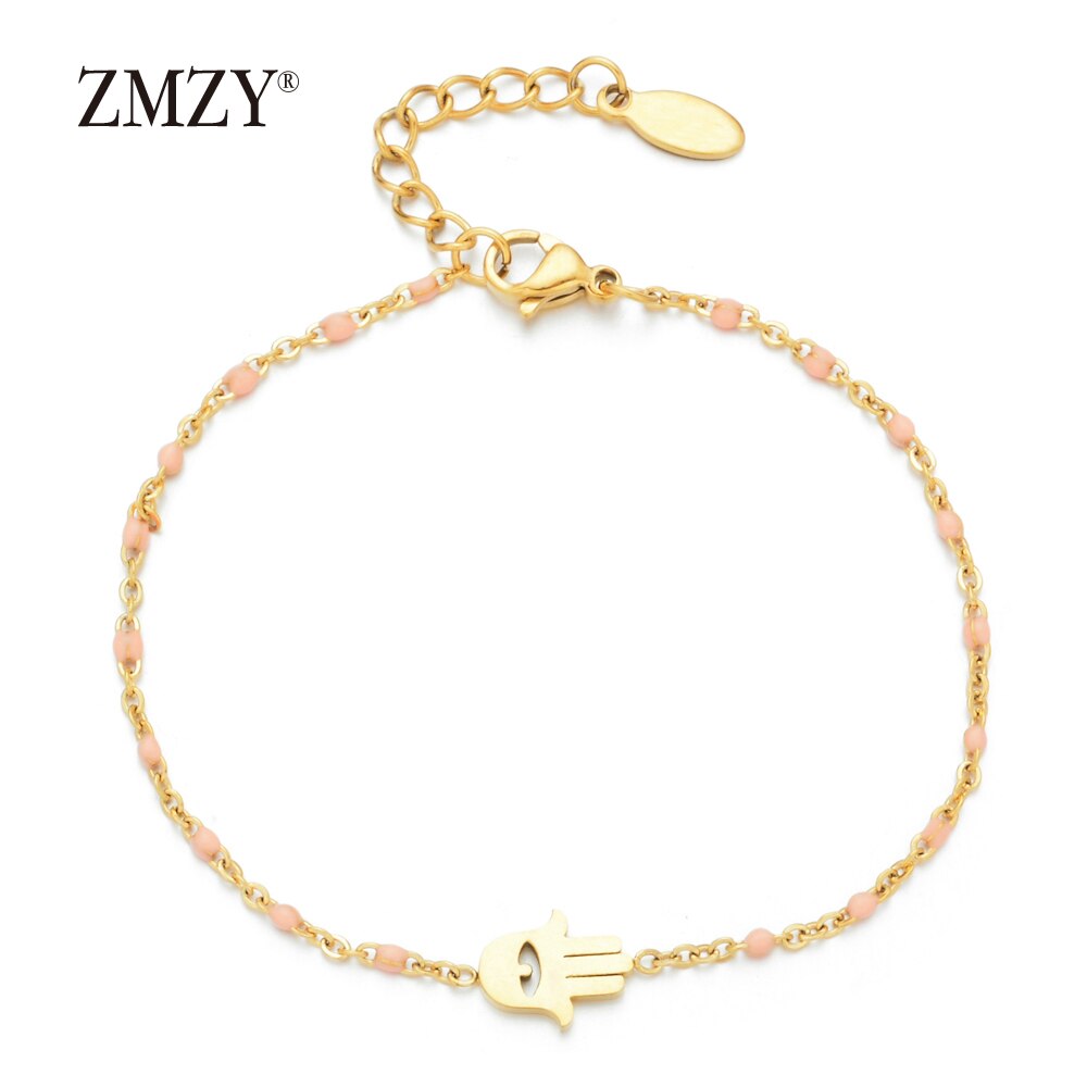 ZMZY Dünne Kette Edelstahl Armbinde Frauen Gold Farbe böse Auge Hamsa Hand Türkischen Schmuck Armreif Boho Hochzeit Armbinde: Rosa