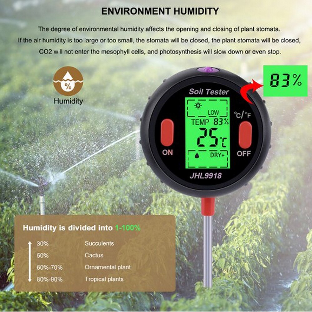 5-in-1 Soil Test Meter Electronic nalyzer Soil Tester PH Digital Display Temperature and Humidity Meter For Plants Garden Farm