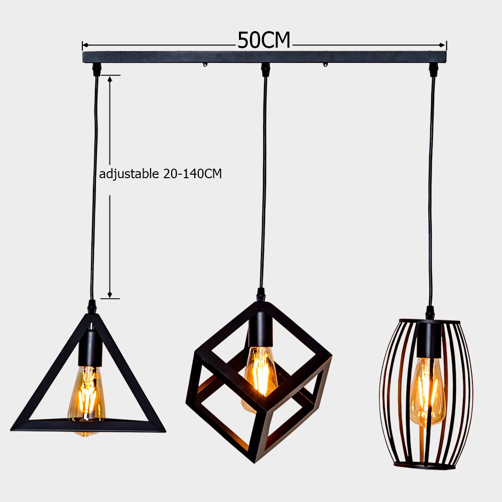 7 type moderne sorte bur pendel jern minimalistisk retro nordisk loft pyramide lampe metal hængende lampe  e27 indendørs