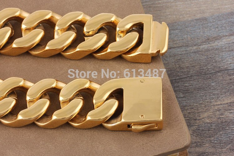 ¡8,66 "20mm ! Brazalete de pulsera de acero inoxidable dorado con cadena para hombre resistente a la , de