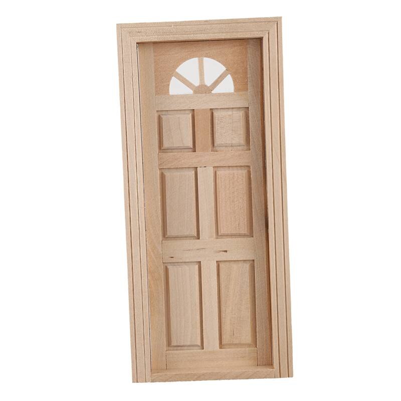 Puppe Haus Miniatur Unlackiert Holz Außen Einzigen Tür 6-Tafel Flache oben Holz farbe