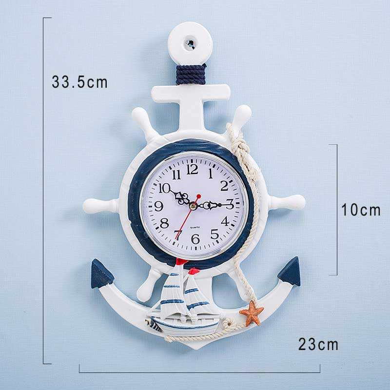 Horloge murale en bois marine d'été de style méditerranéen, gouvernail, ancre, décoration de la maison, horloge murale, décoration, montre numérique en bois muet: Petit b