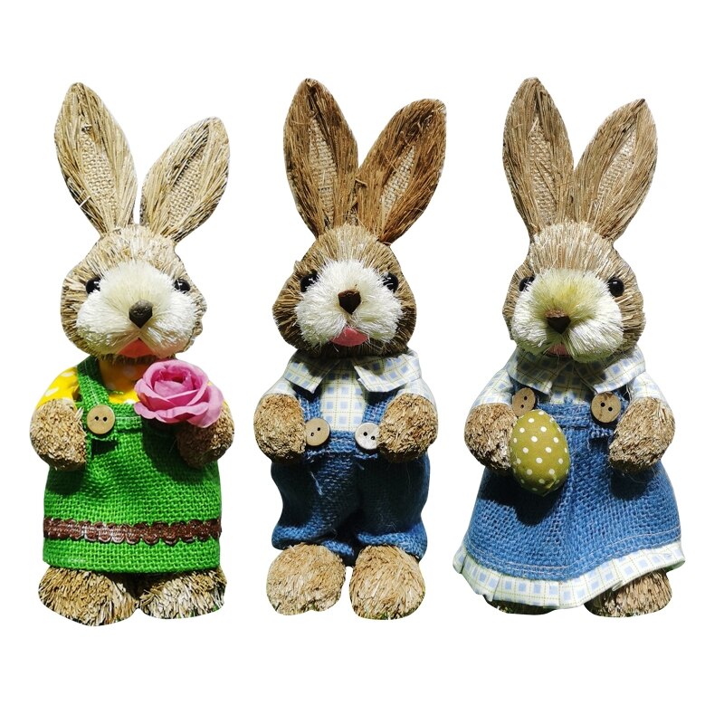 Coniglio pasquale paglia intrecciata coniglietto decorazione ornamento decorazioni per le vacanze di pasqua w/vestiti Yard Party Home Desktop Supply 25CM