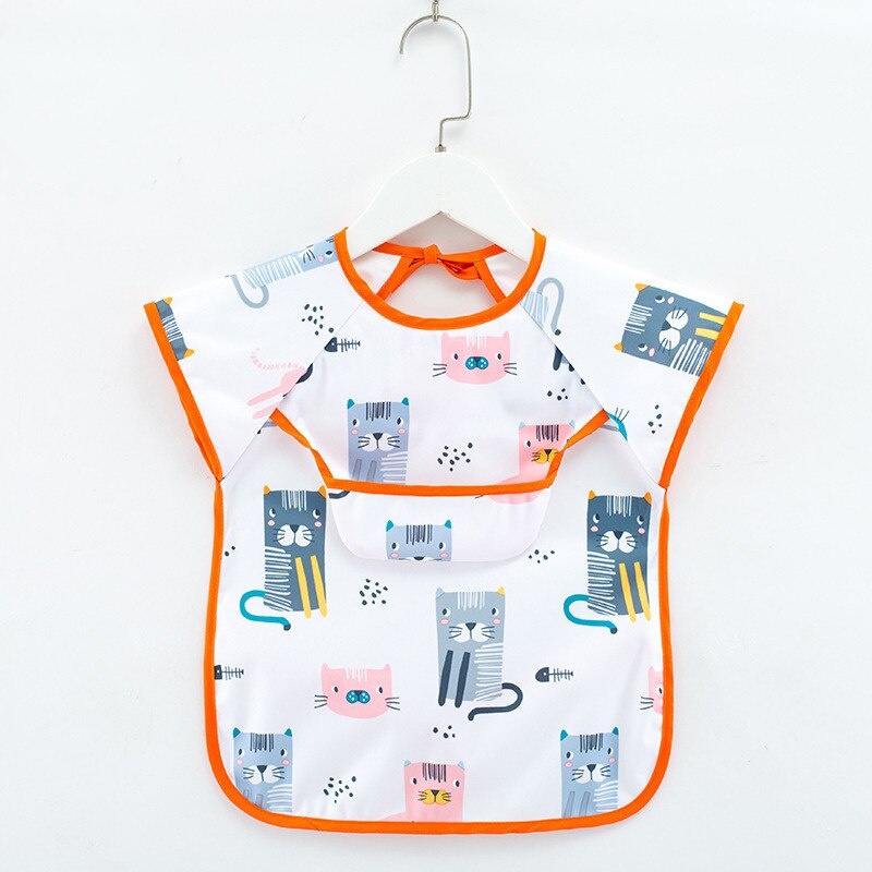 Bavoir imperméable à motif mignon de dessin animé pour bébé,vêtement avec poche pour le repas, tablier de peinture à manches longues pour enfant, lange pour le rôt, accessoire infantile pour manger,: 6SleevelessCat