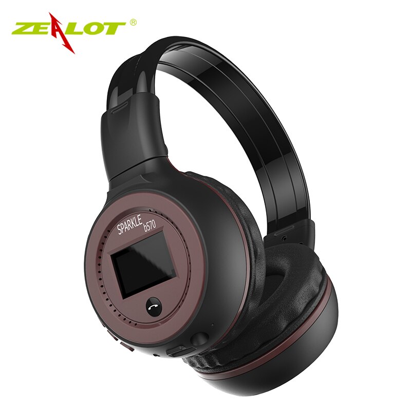 ZEALOT B570 Stereo Bluetooth Wireless Headphone With Mic Handsfree Headset with fm radio for iPhone Samsung Support TF Card: Black brown