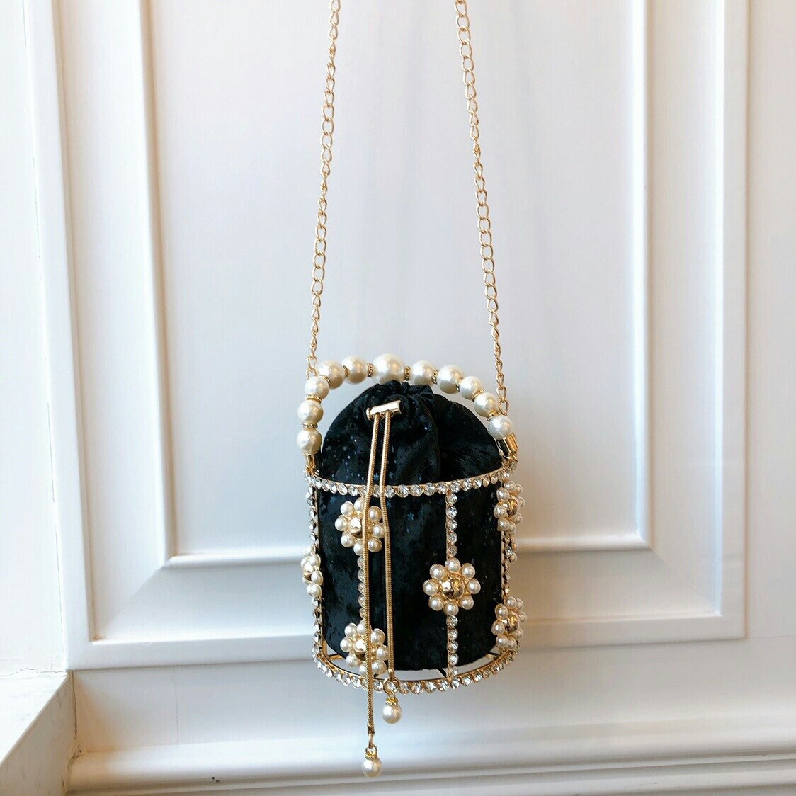 Évider soirée pochette femmes fleurs diamant perle métallique Cage sacs à main et sacs à main dames seau sac dîner fête