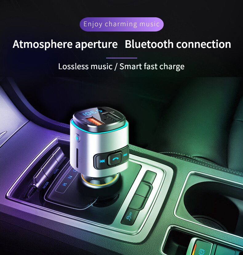 OULLX QC3.0 3.1A USB Car Charger Bluetooth Car kit Handsfree Fm-zender Muziek Spelen Auto MP3 Speler Met Kleurrijke LED licht