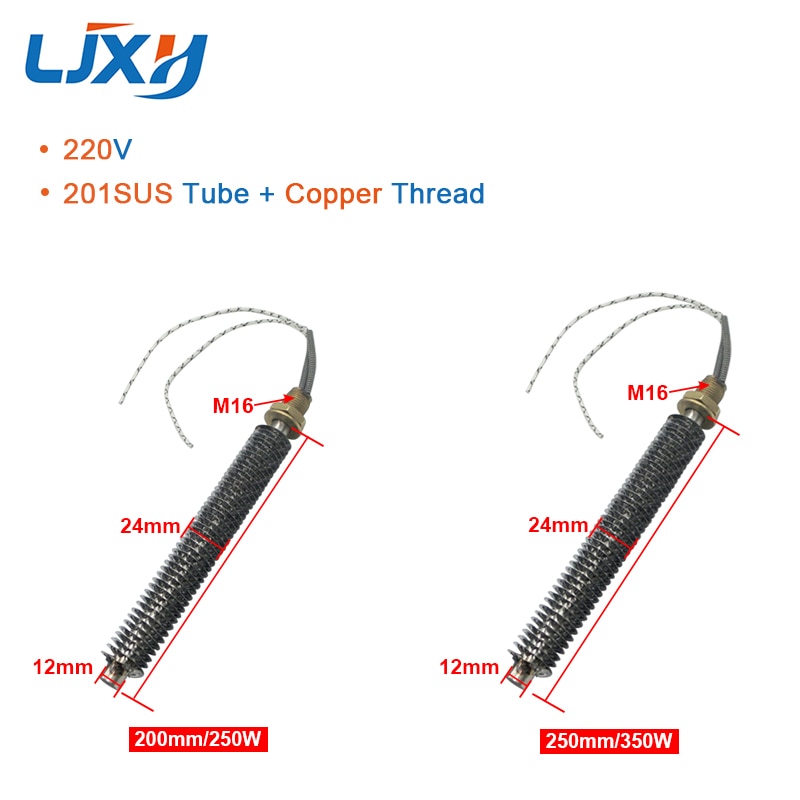 LJXH – Tube chauffant à ailettes en acier inoxydable 201, élément tubulaire Dia., 220V, 150/200/250W 12mm longueur 100/150/200mm