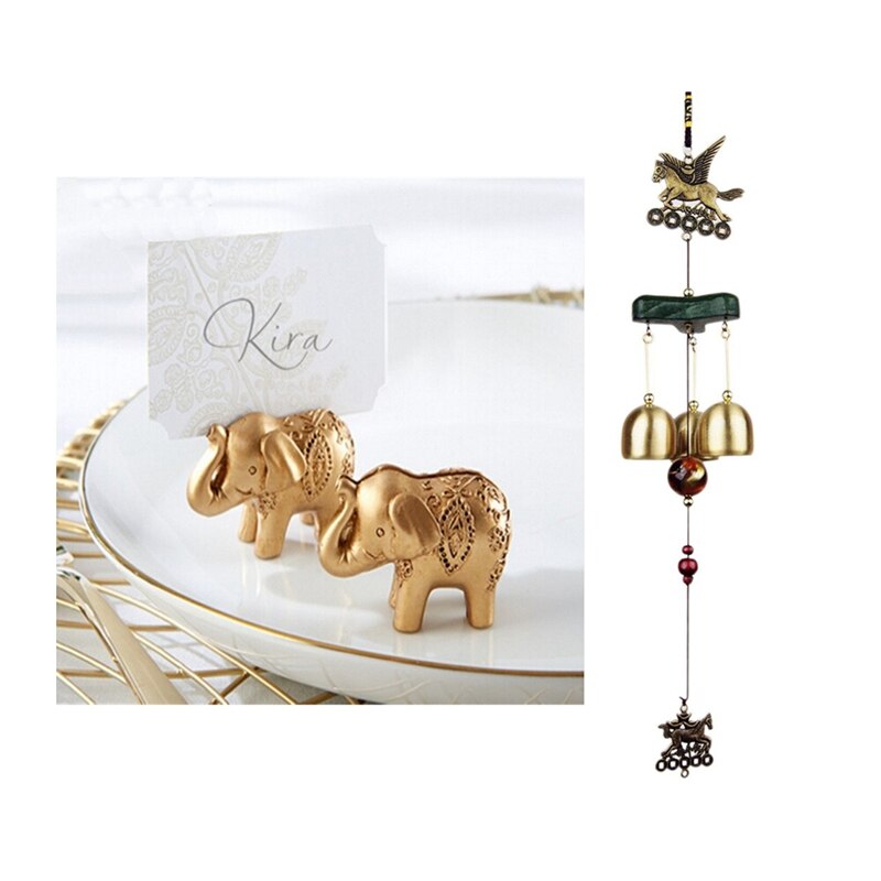 Windspiele Glocken Kupfer 3XBells Außen Garten Garten & Herrlich Gold Elefanten Platz-kartenhalter