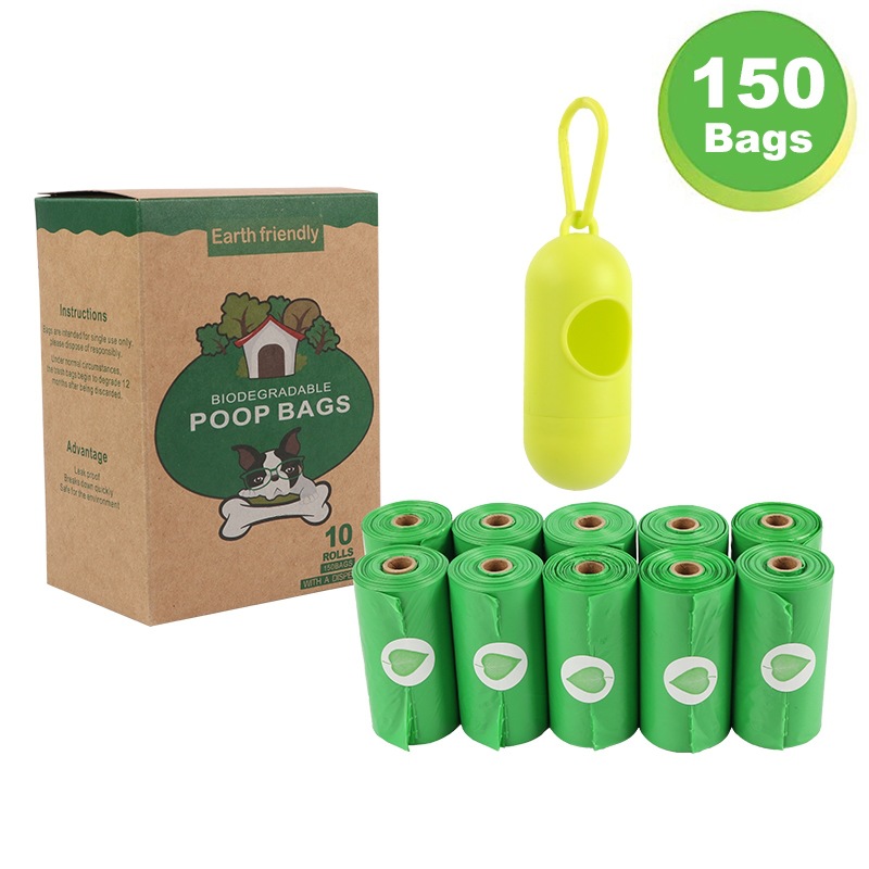 Bolsas de basura biodegradables para excrementos de perro, dispensador ecológico de bolsas de basura para mascotas, suministros para exteriores: 10 Rolls Green 1Box