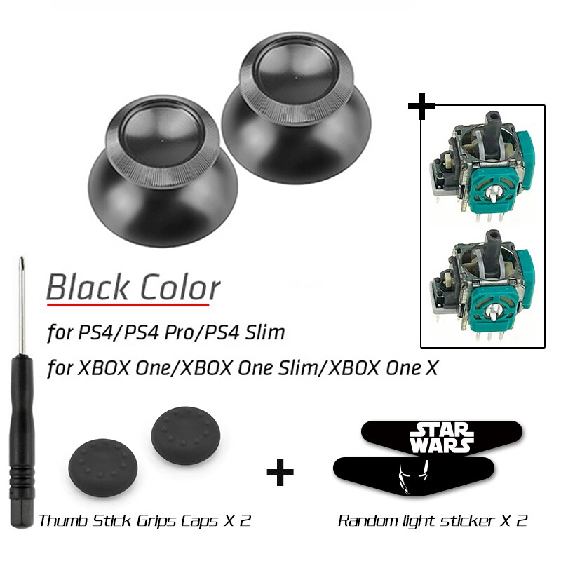 DATA FROG Metal Thumb Sticks Joystick Grip Button For Sony PS4 Controller Analog Stick Cap For Xbox One /PS4 Slim/Pro Gamepad: black 02