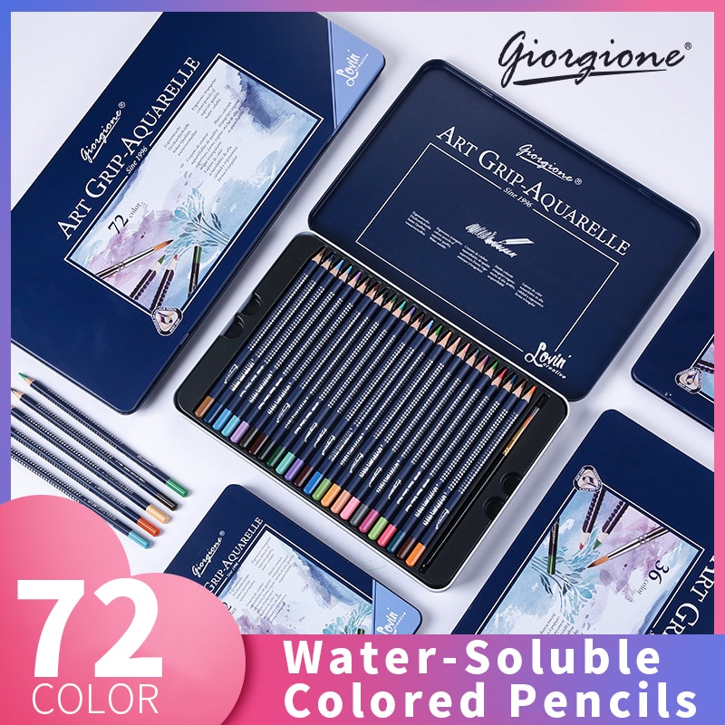GIORGIONE 72 Color Water Soluble Colored Pencil Set Wooden Triangle Pen Body Thick Lead Artist Drawing Watercolor Paint Supplies