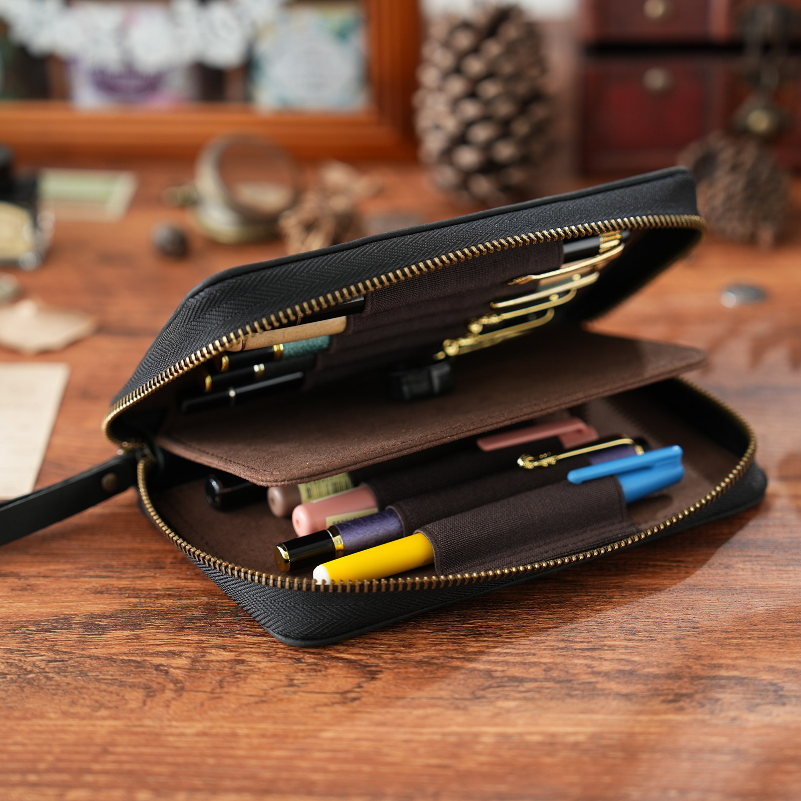 etui na długopisy i pióra wieczne z prawdziwej skóry z przegródkami, duża pojemna torba na długopisy i ołówki na 10 długopisów, dla uczniów, na artykuły papiernicze.
