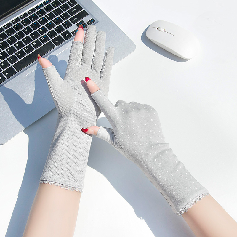 2025 Summer Women's gloves Thin Mid Length Cotton Sun Protection Driving Gloves Fingerless gloves for Women: Lavender