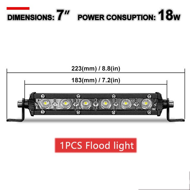 7 tum 18w smal led light bar flood spot led bar arbetslampa för jeep truck trailer offroad atv tv car 4wd driving: 7 tum 1x översvämning
