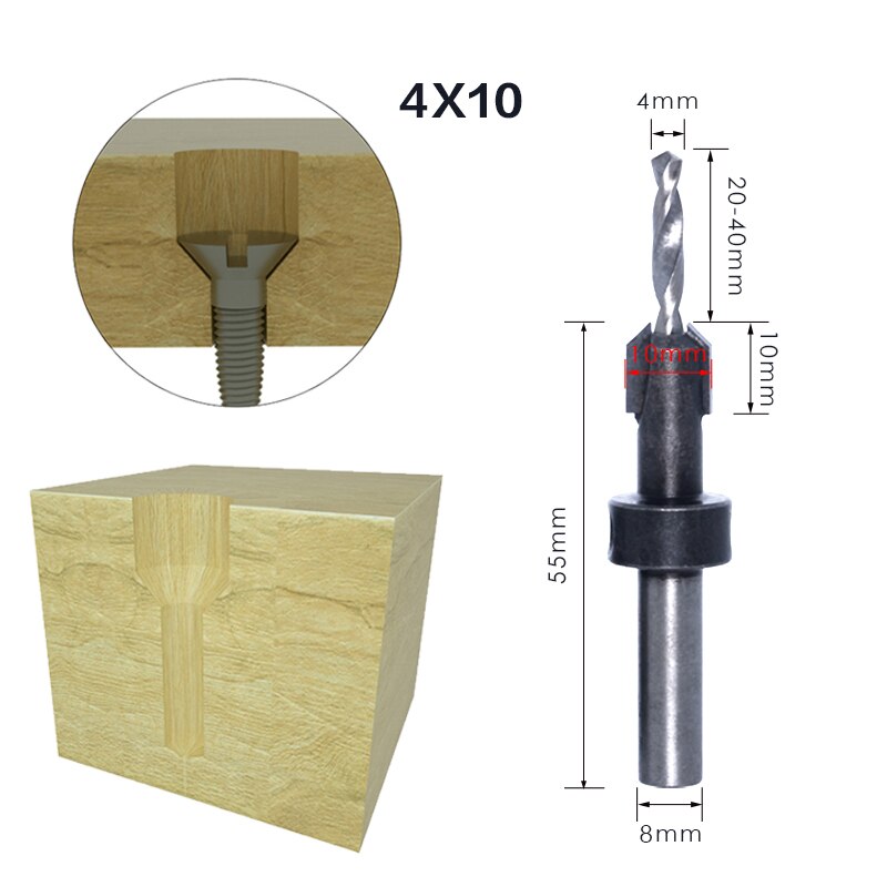 1Pcs 8Mm 10Mm Shank Hss Houtbewerking Countersink Router Bit Set Tapeinduithalerset Remon Sloop Voor Hout Frezen cutter: 8mmShank 4mmX10mm