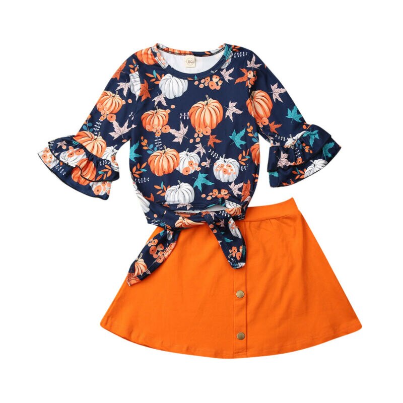 Ropa de bebé primavera otoño niño pequeño bebé niña halloween calabaza manga larga acampanada tops + faldas tubo conjunto de trajes de algodón