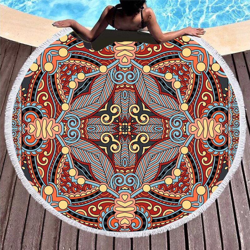Extra Grote Ronde Strandlaken Zomer Outdoor Print Digitale Retro Strandlaken Strandlaken Sjaal