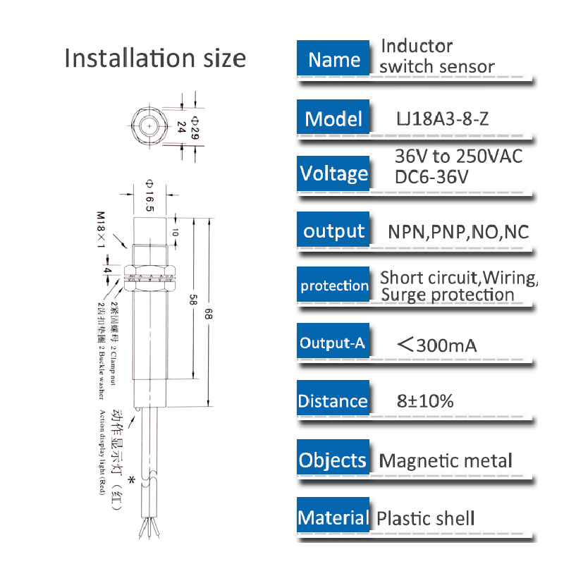 M18 dc6-36v industriel automatisering 3 ledninger  lj18 a 3-8- z / bx npn nc pnp ingen metaldetektering induktiv nærhedsføler switch