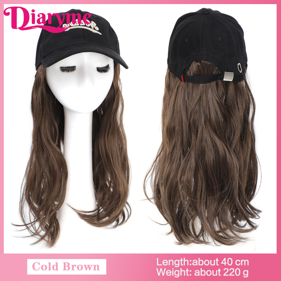 Peluca de sombrero sintético, peluca de pelo largo y liso con gorra de béisbol, gorra ajustable de una sola pieza, gorra de béisbol Retro, conectar pelo recto: Blanco
