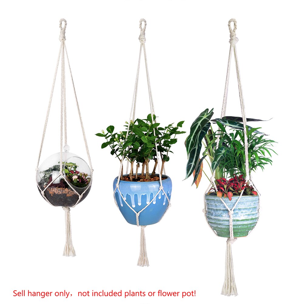 100%  katoenen geknoopte macramé plantenhangers, handgemaakte gevlochten touw bloempottenhouder, macramé hijstouw hangmand