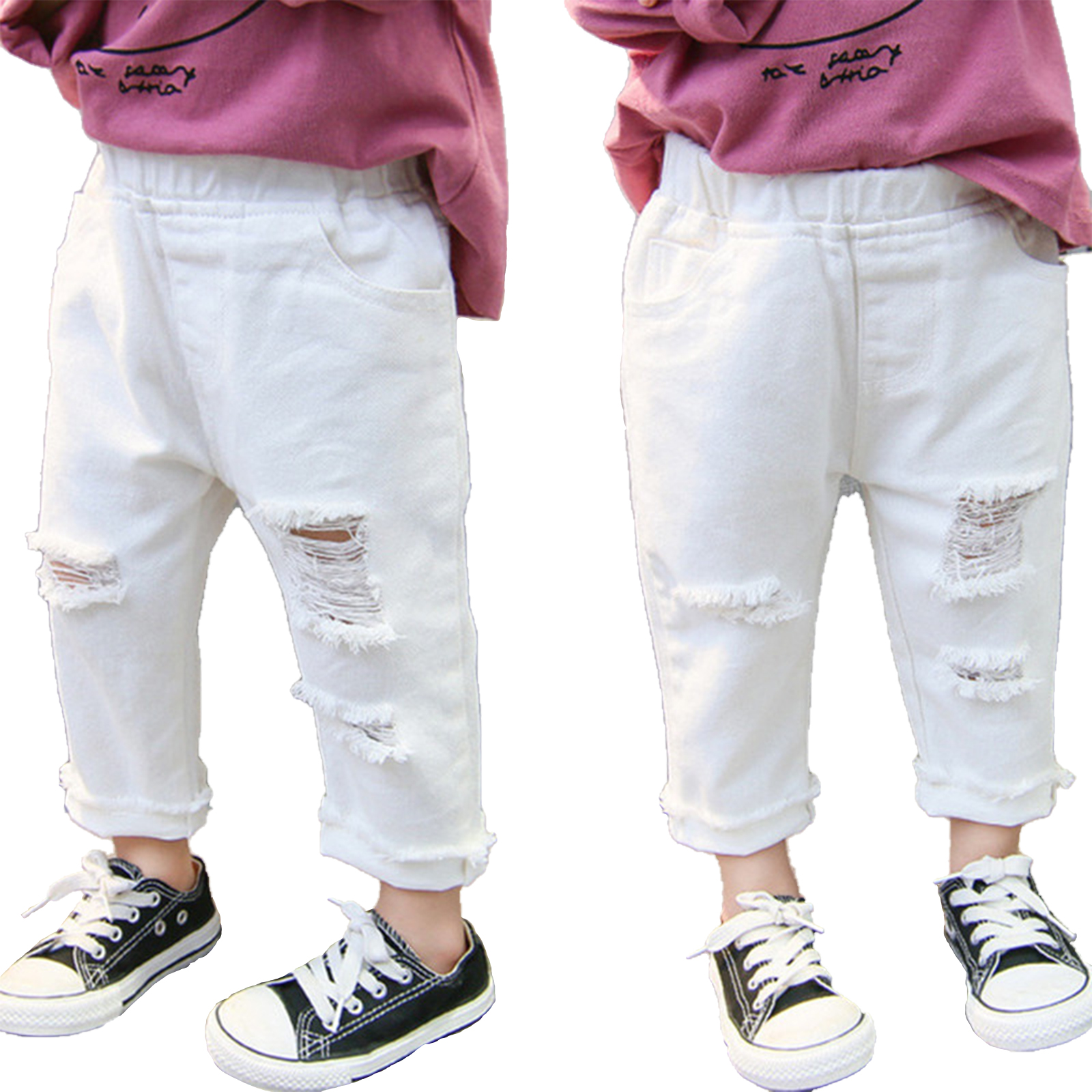 Zomer Lente Baby Meisjes Jongens Jeans Broek Kinderen Kleding Katoen Casual Kinderen Elastische Taille Broek Gat Denim Broek 1-6Year