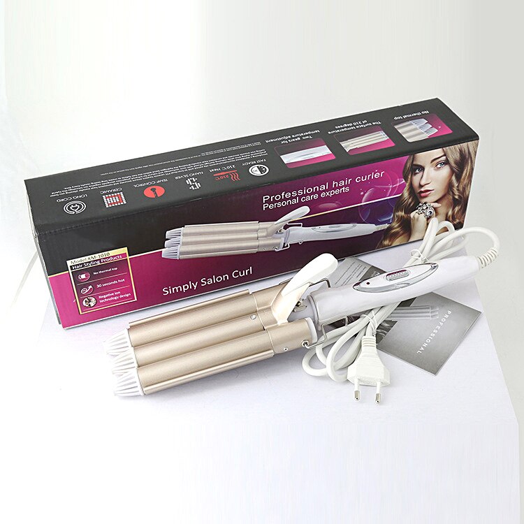 Fer à friser triple en céramique pour ondulation et crantage,pinces bigoudis, papillote, frisoir, appareil à cylindres,: UK