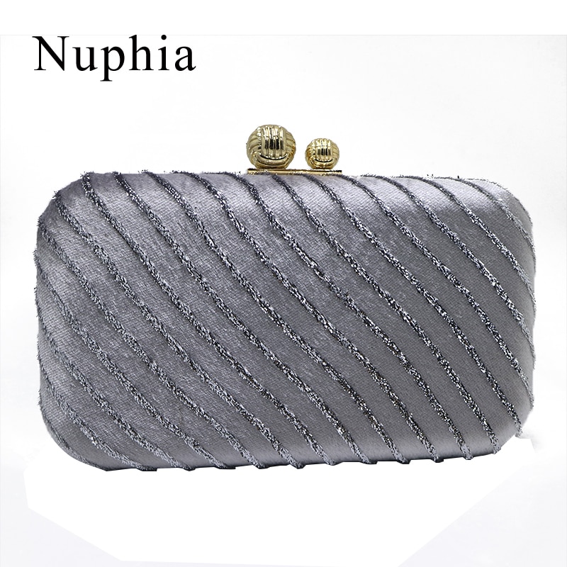 Nuphia Fluwelen Strip Avond Clutch Tassen en Avond Tassen voor Vrouwen Zwart/Goud/Zilver