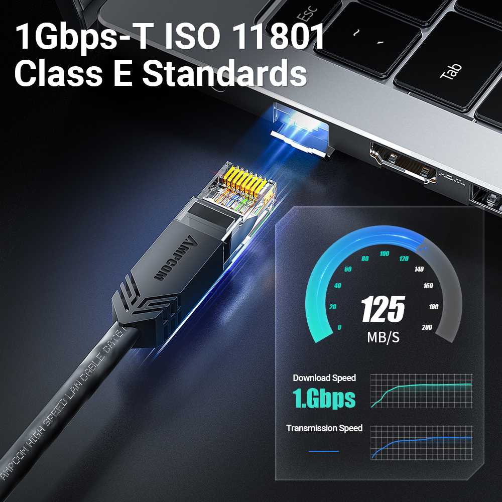 Kabel Ethernet AMPCOM RJ45, kabel Cat6 Lan (24AWG) UTP CAT 6 RJ 45 Kabel sieciowy Patch Cord do komputerów stacjonarnych Modem Router