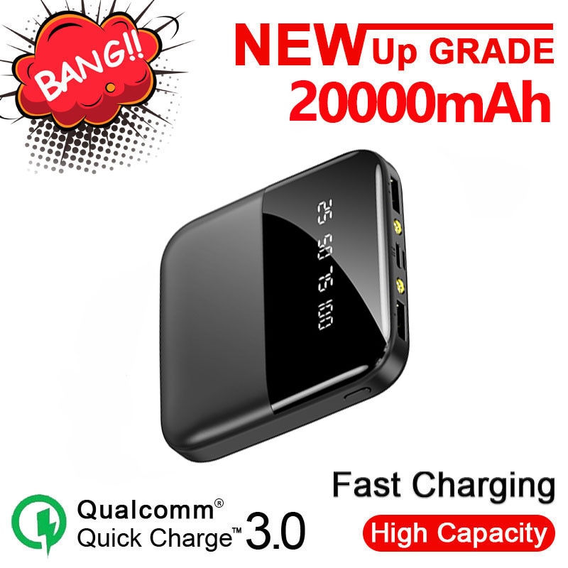 20000mAh Mini Power Bank Fast Charger for All smartphones 2 USB LCD Type C Portable Charging Powerbank Power Bank
