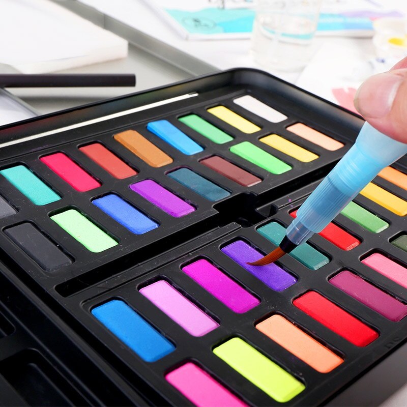 Perfect Watercolor Paint Set Art Paint Set with 36 Vibrant Colors, Brushes, Charcoal Pencil, 8PCS Paper in Metal Tin Box