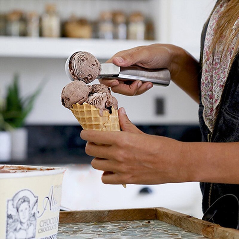 1PC Stainless Steel Ice Cream Scoop Ice Ball Maker Frozen Yogurt Cookie Dough Meat Balls Cream Dessert Spoon Watermelon Spoon