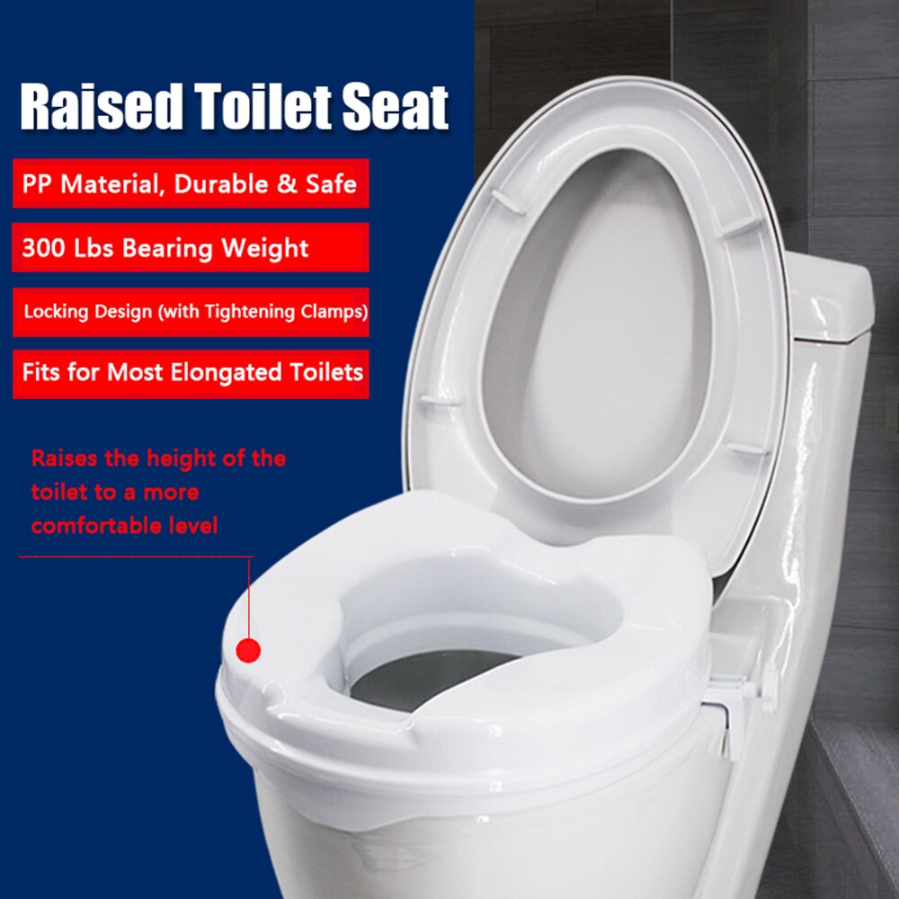Patients Pregnant Women Toilet Seat Riser Elongated Raised Elevators Lifter Extender with Cover, Height 2/4/6 Inch