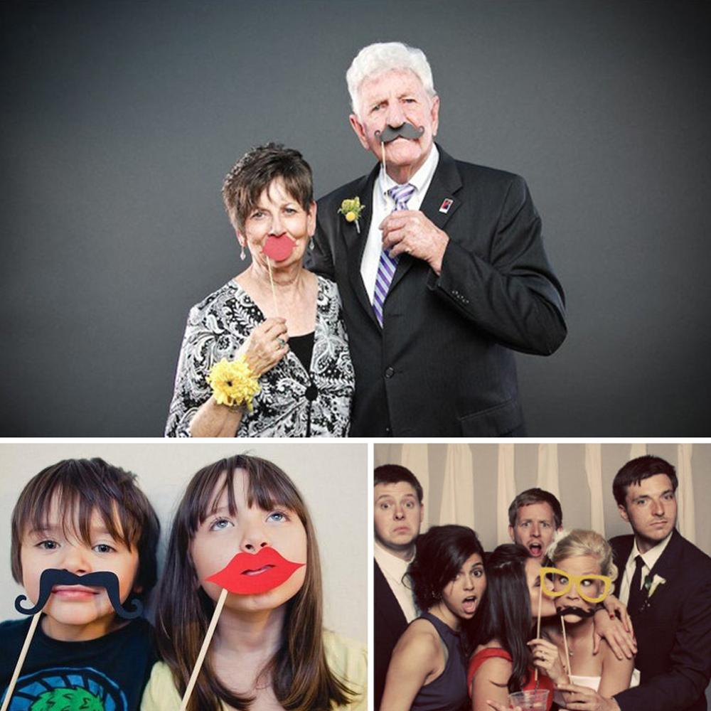 31 stuks grappige bruidstaartdecoraties, fotohokje-accessoires, snor, lippen, bril, masker, fotoaccessoires, bruiloftsfeestbenodigdheden