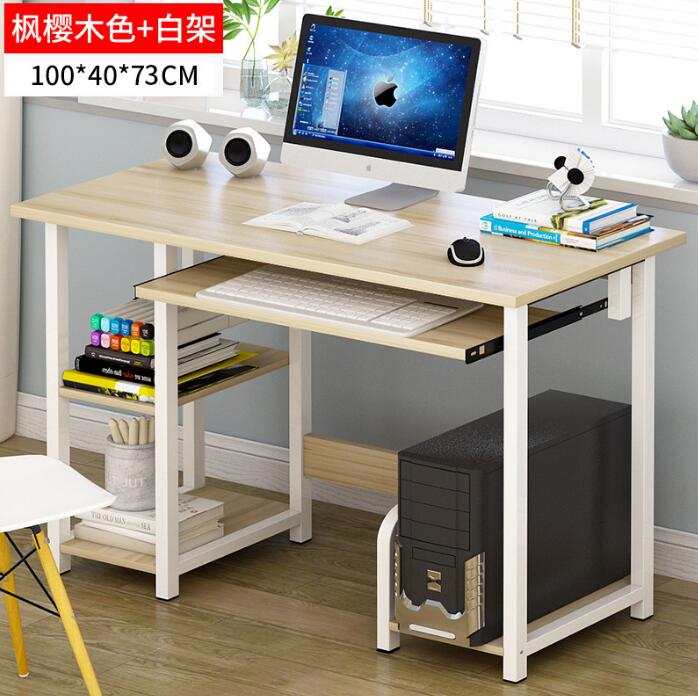 Modern Computer Desk Table With Keyboard Tray Bookshelf For Student Study Writing Home Office Working Table: Color A