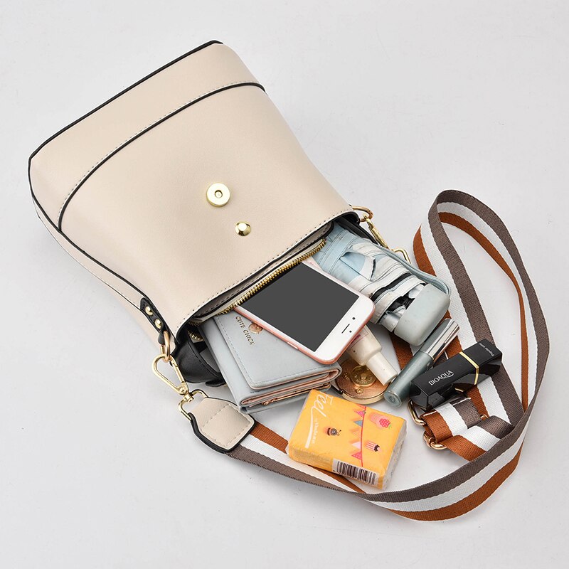 neue Frauen Tasche mit Bunten Strap Eimer Tasche Frauen PU Leder Schulter Taschen Damen Crossbody Messenger Taschen