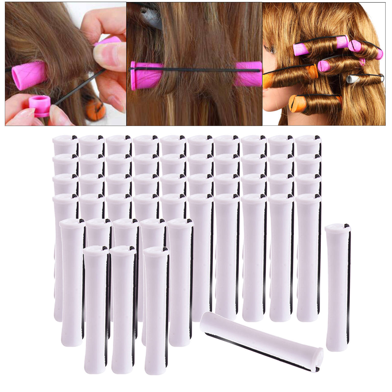 Varillas para rizar el cabello para mujer, rodillos de pelo largo y corto sin calor, herramientas de peluquería con banda de goma, 1 paquete: 50Pcs 1.6cm