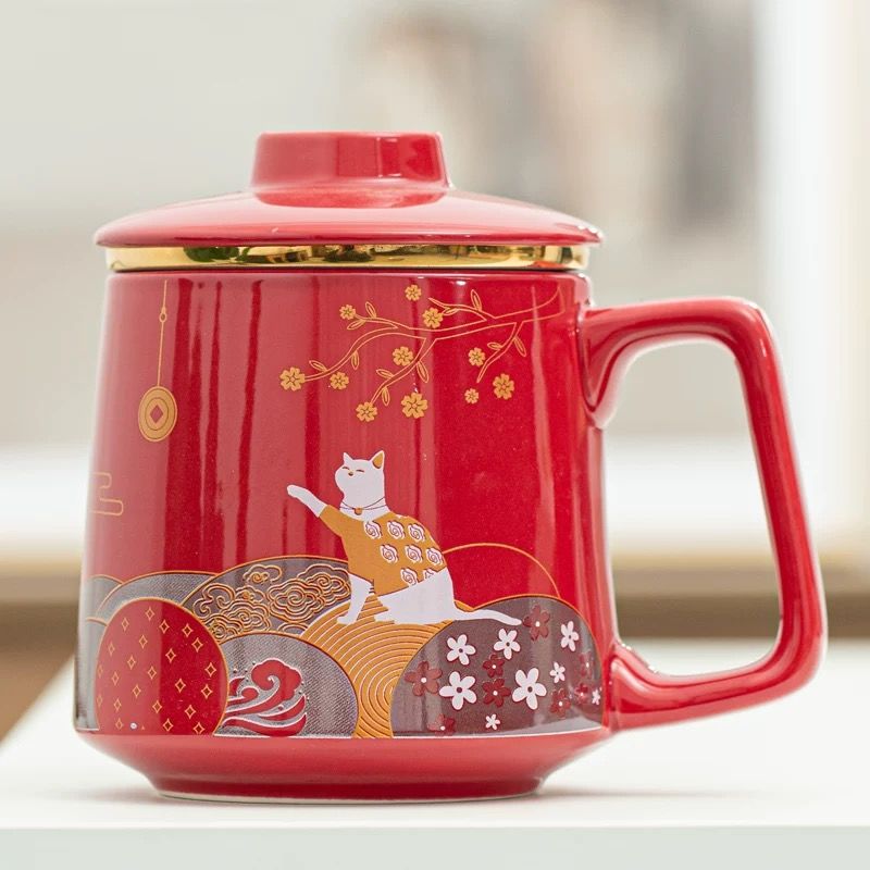 Kaffekrus keramisk te kop te adskillelse stor kapacitet filter med dæksel guofeng krus hjem par personlig kontor kop boks: 440ml 4