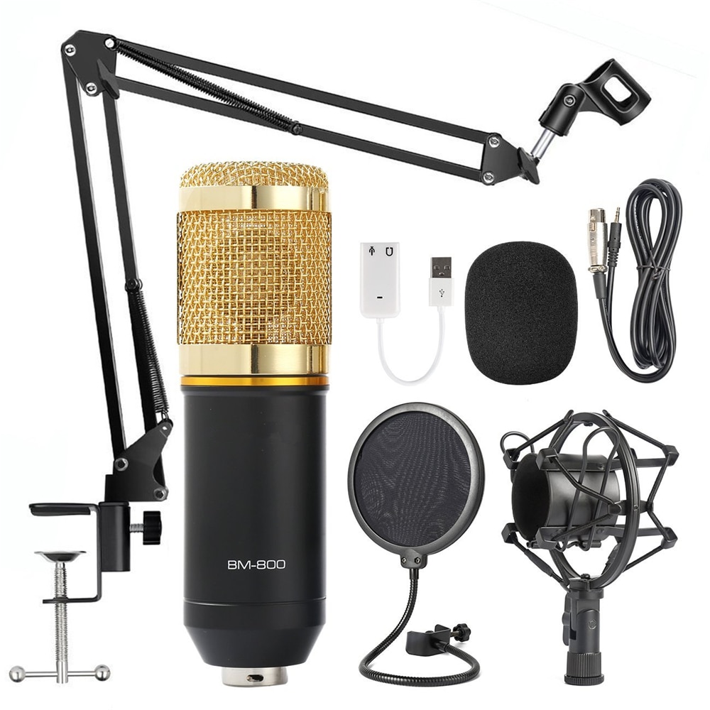 Professionele BM-800 Condensator Microfoon BM 800 Cardioid Pro Audio Studio Vocal Recording Mic + Staande houder