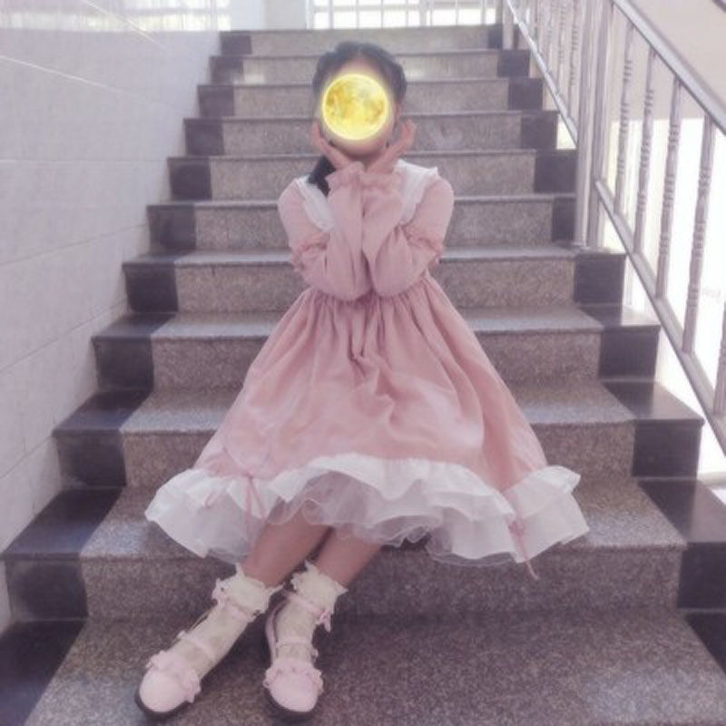 Sukienka Lolita dla kobiet Kawaii dla dziewcząt pałac Bow-knot Stiching styl japoński Vestidos szlachetny słodki Gothic szata na imprezę renesansowy: Color8Dress / M(Weight 30-55kg)